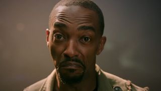Anthony Mackie in Twisted Metal making a funny face